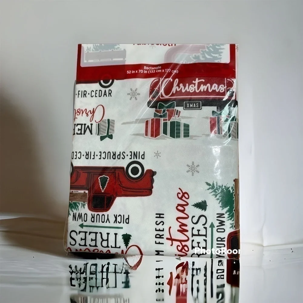 Red Pickup Truck Table Cloth Christmas Tree NWT White Green